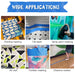 Collage of various applications using a product, including painting marking, tile seam, spray paint masking, art wall, tumbler masking, and distance marker.