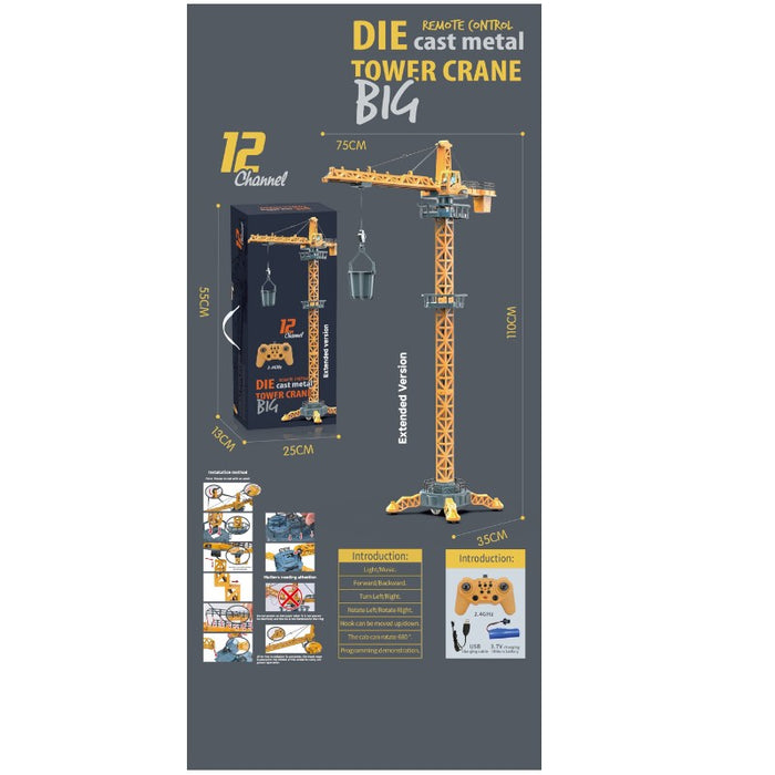 12 Channel Remote Control Tower Crane with LED Lights