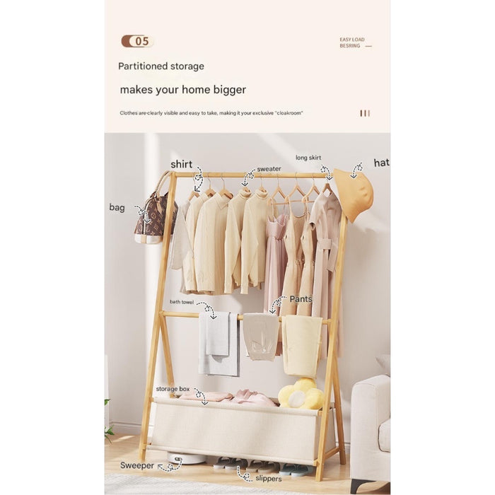 Foldable Bamboo Garment Rack with Storage Bag