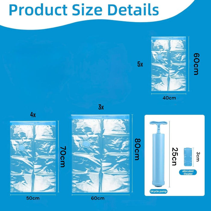 12 Combo Vacuum StorageBags with 1 Hand Pump