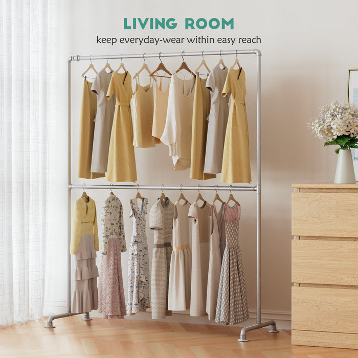 Industrial Freestanding Pipe Clothing Rack 160x200cm -Silver
