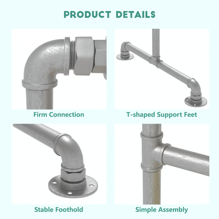 Industrial Freestanding Pipe Clothing Rack 160x200cm -Silver