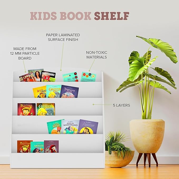 5-Tier Kids Bookcase Book Shelf - White