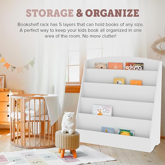5-Tier Kids Bookcase Book Shelf - White
