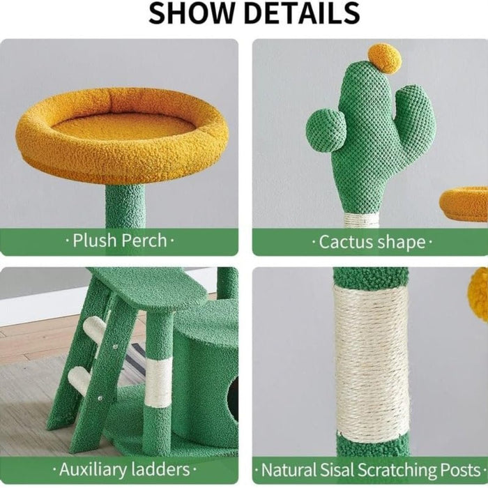 Cactus Cat Tree Tower with Space Capsule & Plush Perches- 135cm