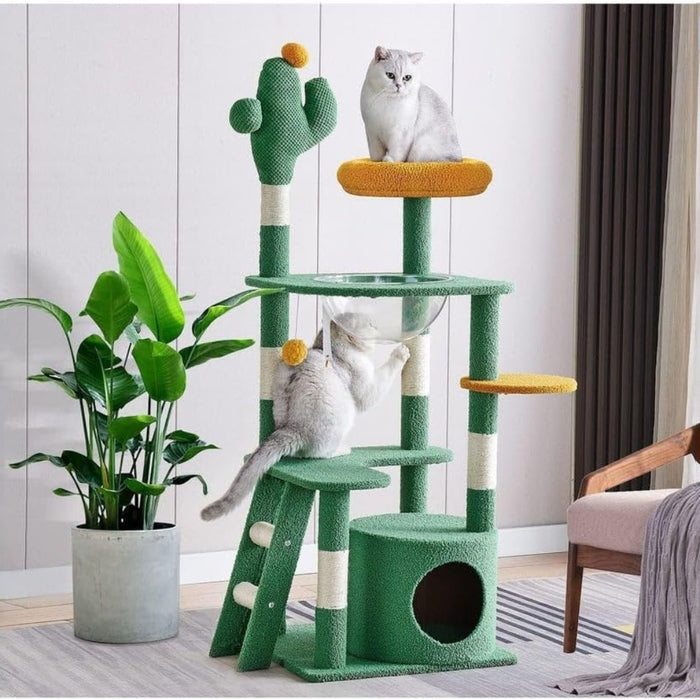Cactus Cat Tree Tower with Space Capsule & Plush Perches- 135cm