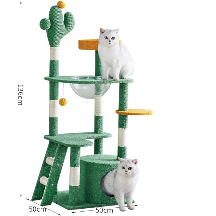 Cactus Cat Tree Tower with Space Capsule & Plush Perches- 135cm