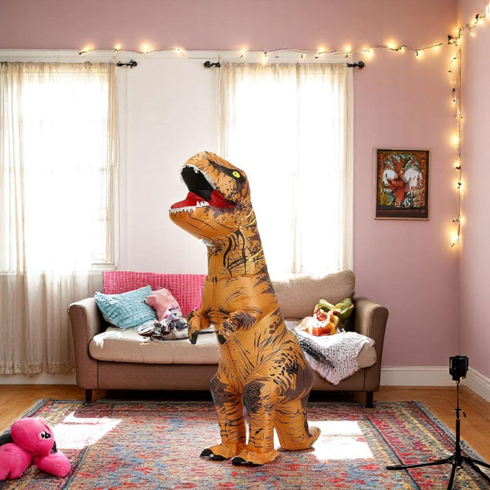 Inflatable Muscle T-Rex Costume – Brown Dinosaur Suit with Fan and Battery Box