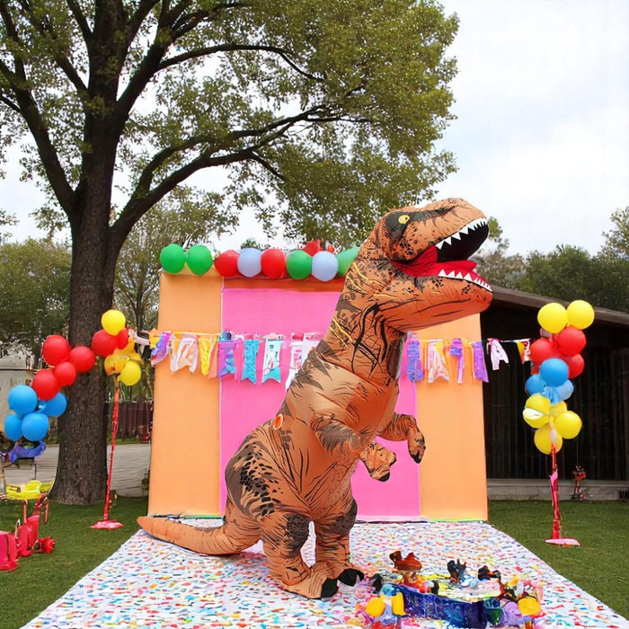 Inflatable Muscle T-Rex Costume – Brown Dinosaur Suit with Fan and Battery Box