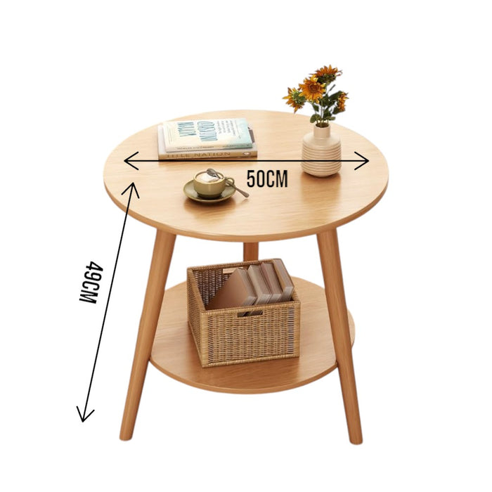 Round 2-Tier Wooden Side Table - 50cm