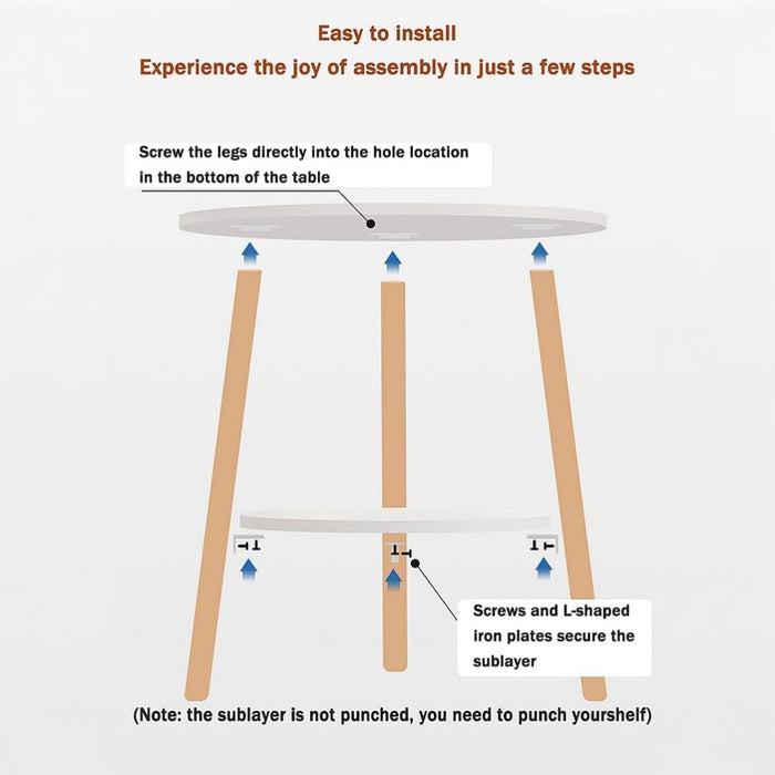 Round 2-Tier Wooden Side Table - 50cm