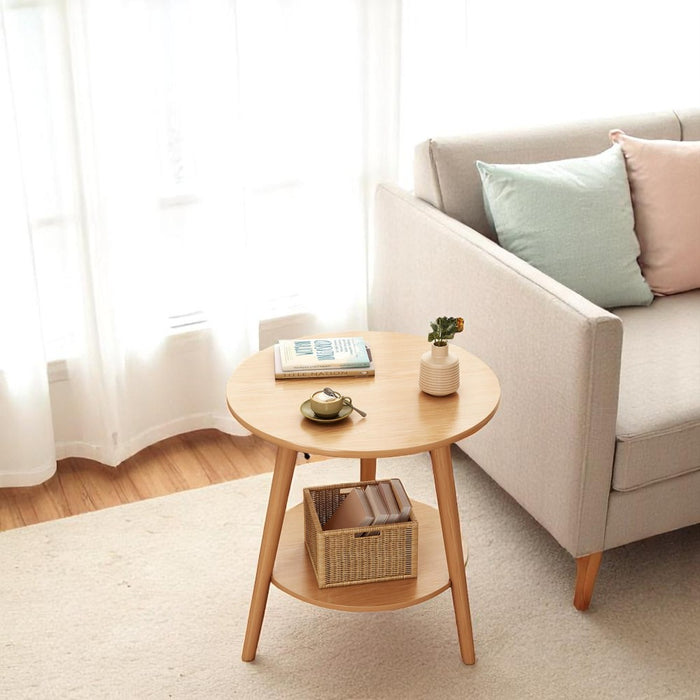 Round 2-Tier Wooden Side Table - 50cm