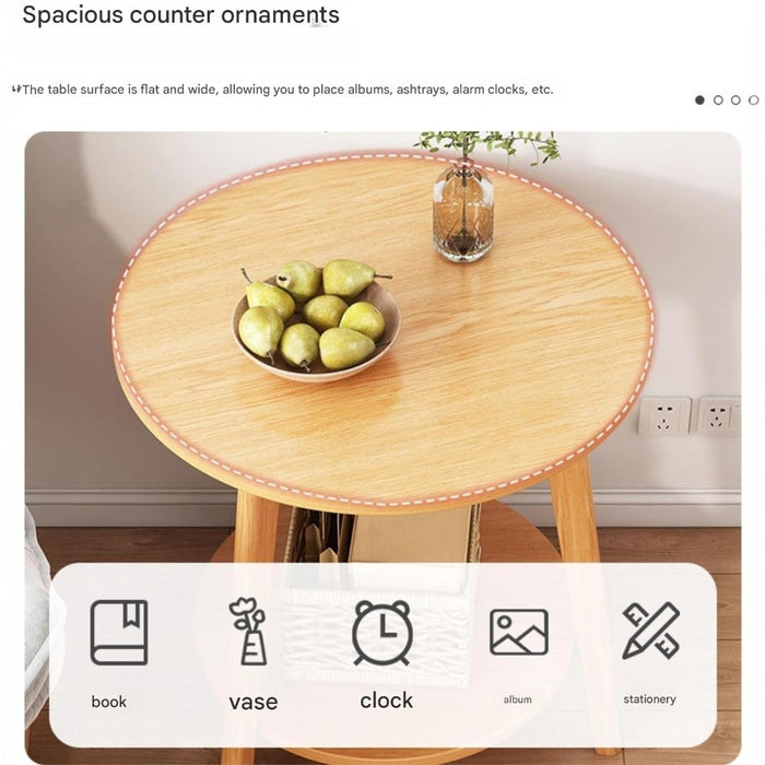 Round 2-Tier Wooden Side Table - 50cm