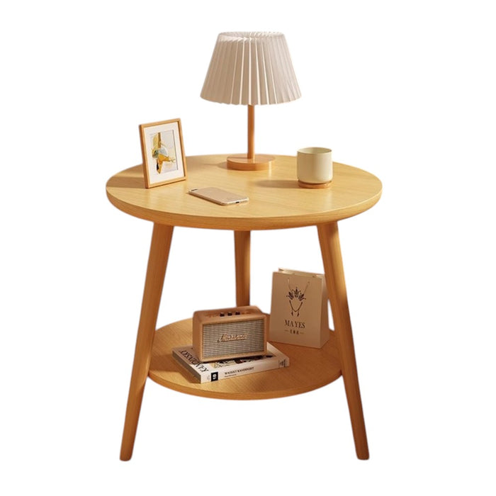 Round 2-Tier Wooden Side Table - 50cm