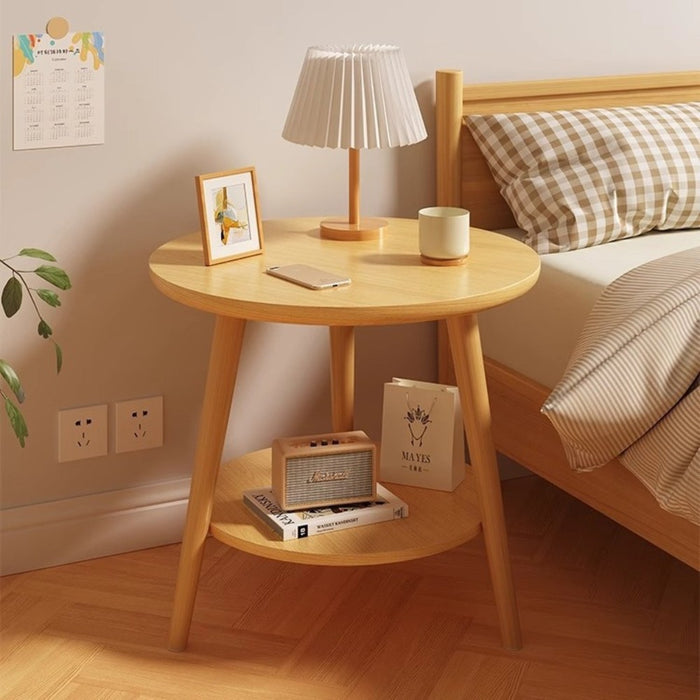 Round 2-Tier Wooden Side Table - 50cm