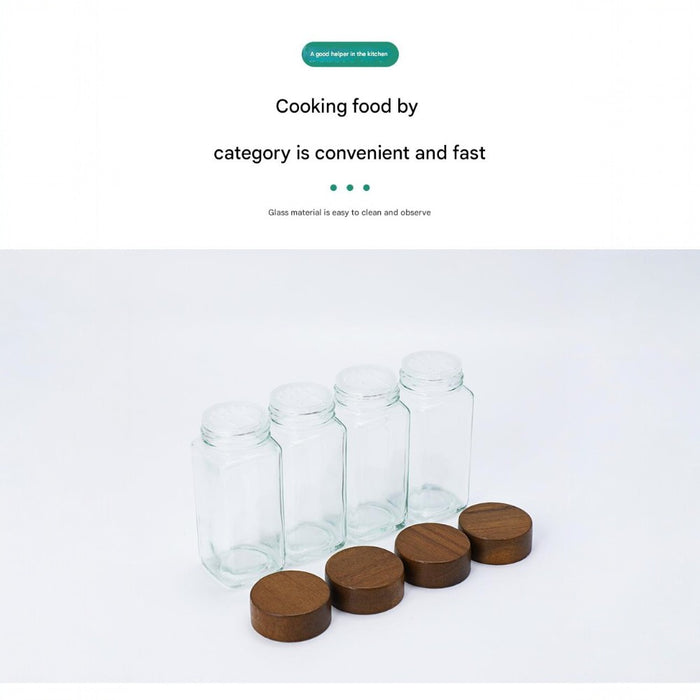 Square Glass Spice Jar Set with Wooden Lids- 24Pc