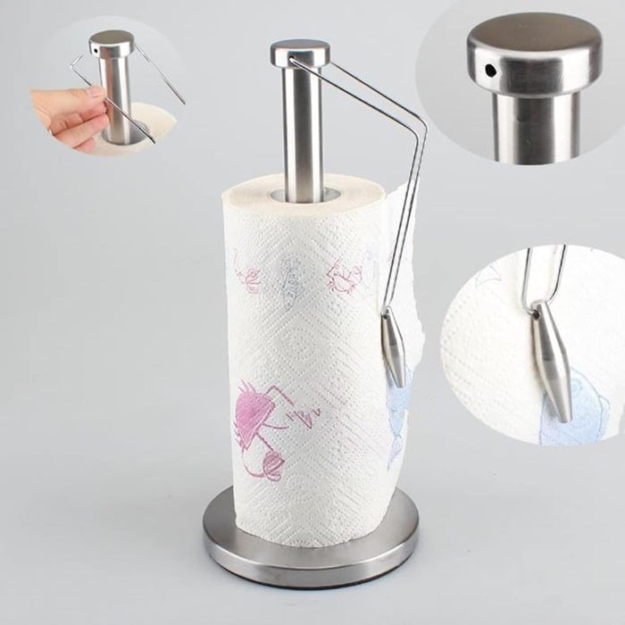 Stainless Steel Paper Towel Holder with Weighted Base and Tension Arm