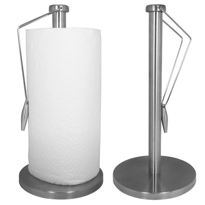 Stainless Steel Paper Towel Holder with Weighted Base and Tension Arm