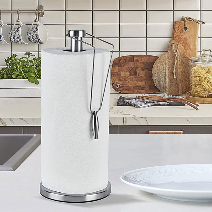 Stainless Steel Paper Towel Holder with Weighted Base and Tension Arm