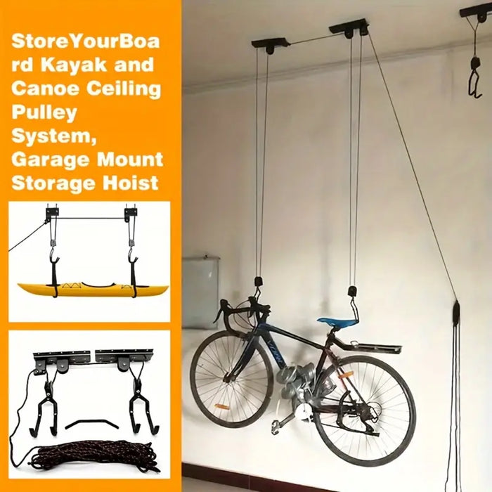 Ceiling Mounted Bike and Kayak Storage Hoist Garage Ceiling Pulley System