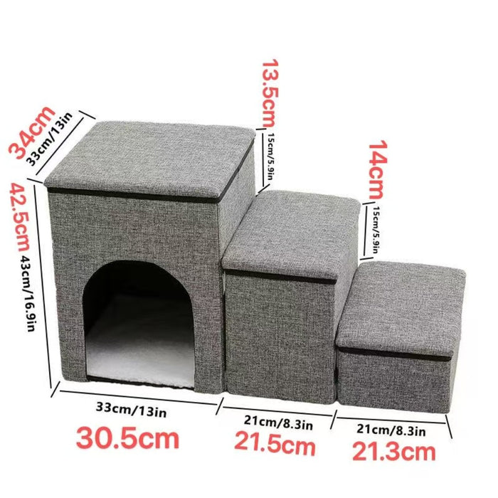 Foldable 3-Step Pet Stairs with Hidden Condo Storage