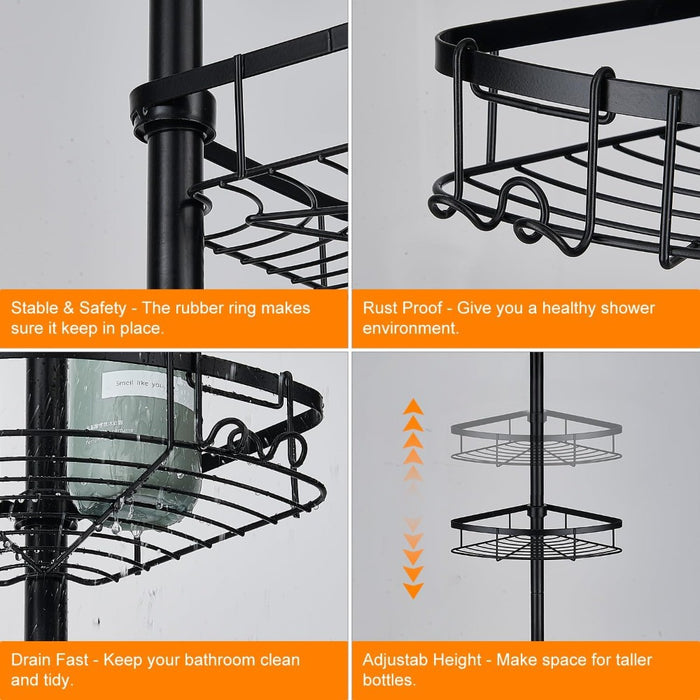 Tension Pole Shower Caddy Adjustable Bathroom Storage Rack