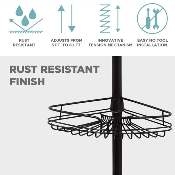 Tension Pole Shower Caddy Adjustable Bathroom Storage Rack
