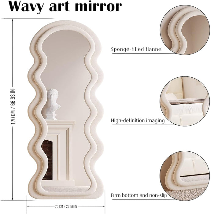 Wavy-Frame Full Length Mirror with Plush Fabric Trim- 170x70cm