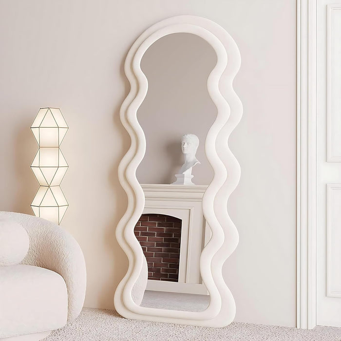 Wavy-Frame Full Length Mirror with Plush Fabric Trim- 170x70cm