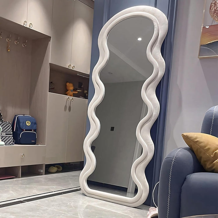 Wavy-Frame Full Length Mirror with Plush Fabric Trim- 170x70cm