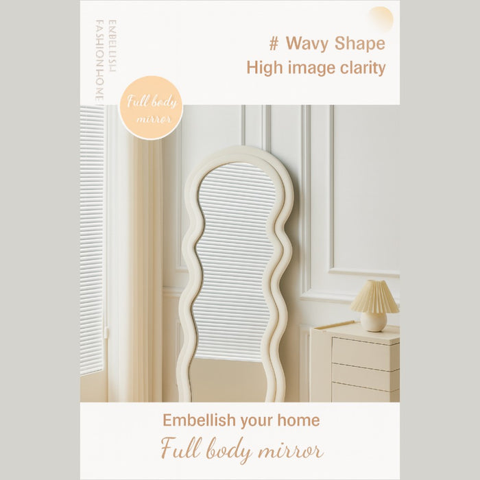 Wavy-Frame Full Length Mirror with Plush Fabric Trim- 170x70cm