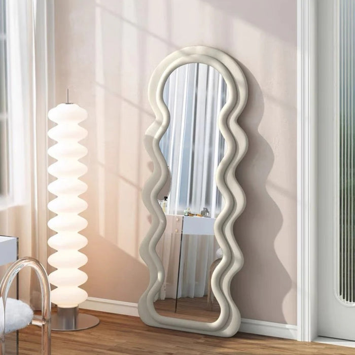 Wavy-Frame Full Length Mirror with Plush Fabric Trim- 170x70cm