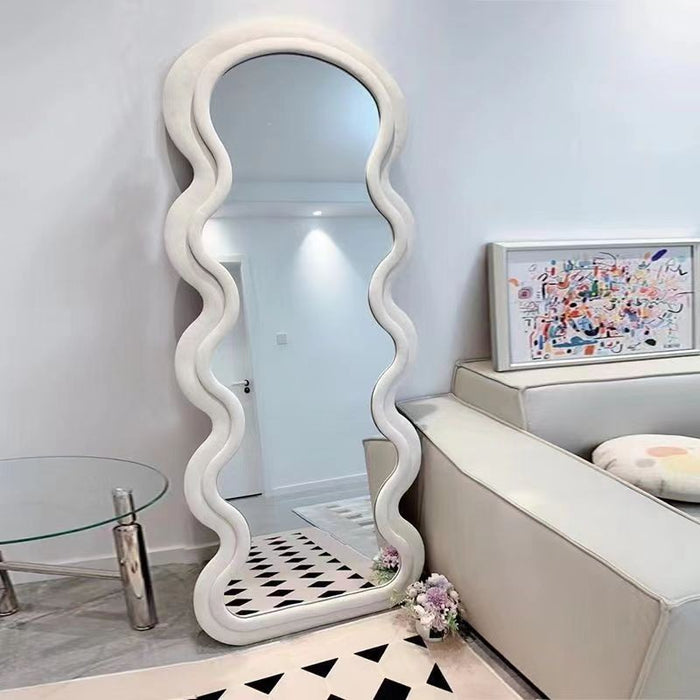 Wavy-Frame Full Length Mirror with Plush Fabric Trim- 170x70cm