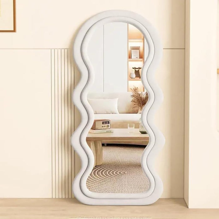 Wavy-Frame Full Length Mirror with Plush Fabric Trim- 170x70cm