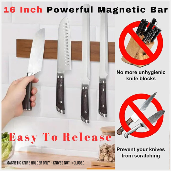 Magnetic Wooden Knife Holder – 41cm Wood Strip