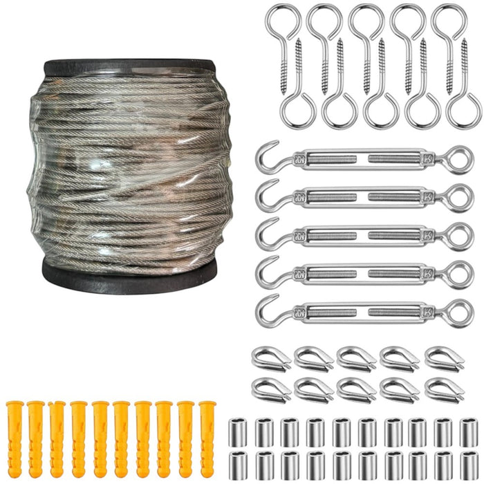 50M Stainless Steel Wire Rope Kit with Fittings – 2mm Cable