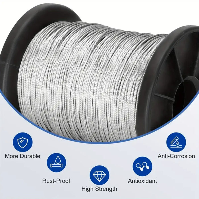 50M Stainless Steel Wire Rope Kit with Fittings – 2mm Cable