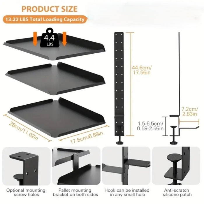 Clamp On Desk Shelf with 3 Adjustable Trays