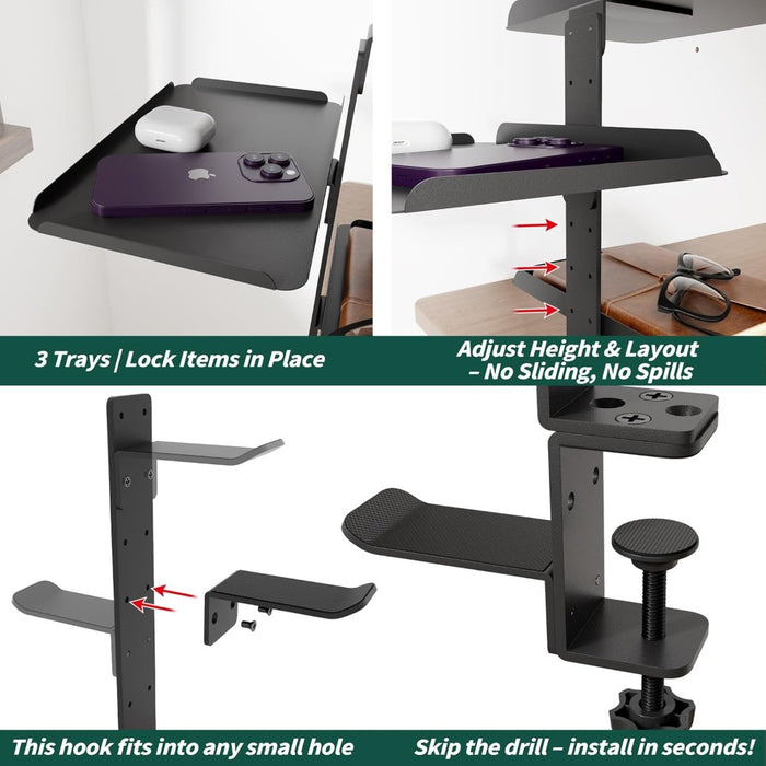 Clamp On Desk Shelf with 3 Adjustable Trays