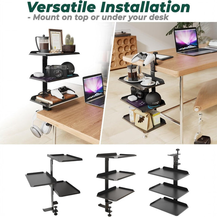 Clamp On Desk Shelf with 3 Adjustable Trays