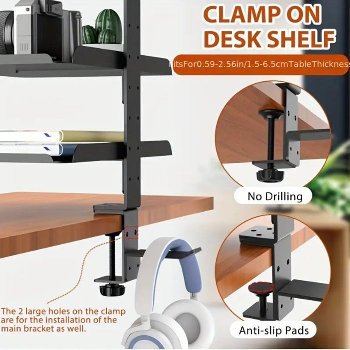 Clamp On Desk Shelf with 3 Adjustable Trays