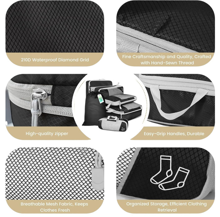 Compression Packing Cubes Travel Luggage Organizer Set- 6pcs