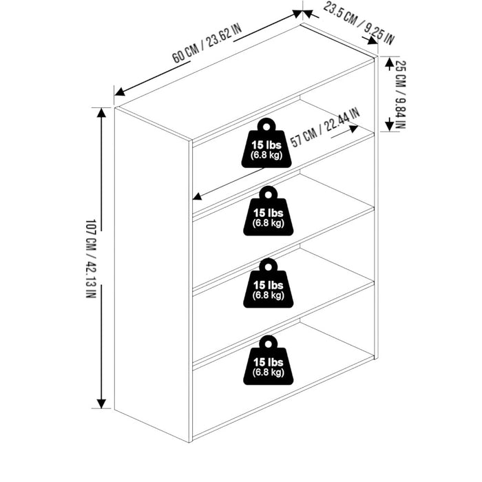 Rustic 4-Tier Bookshelf Storage Shelf