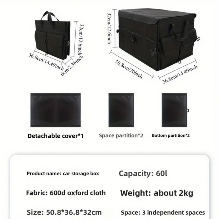 Car Trunk Organizer with Lid – 60L Foldable Storage Box