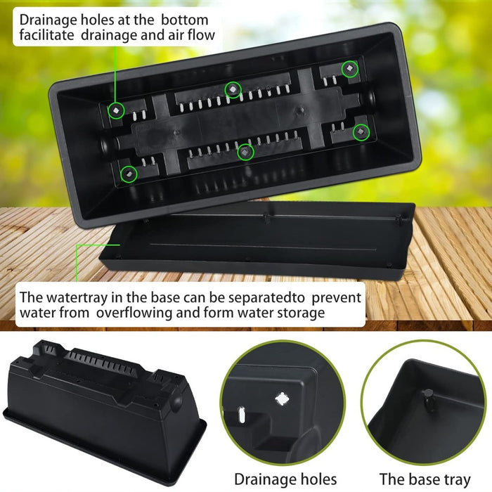 15L Rectangular Planter Box Set With Drainage Tray- 10 Pack