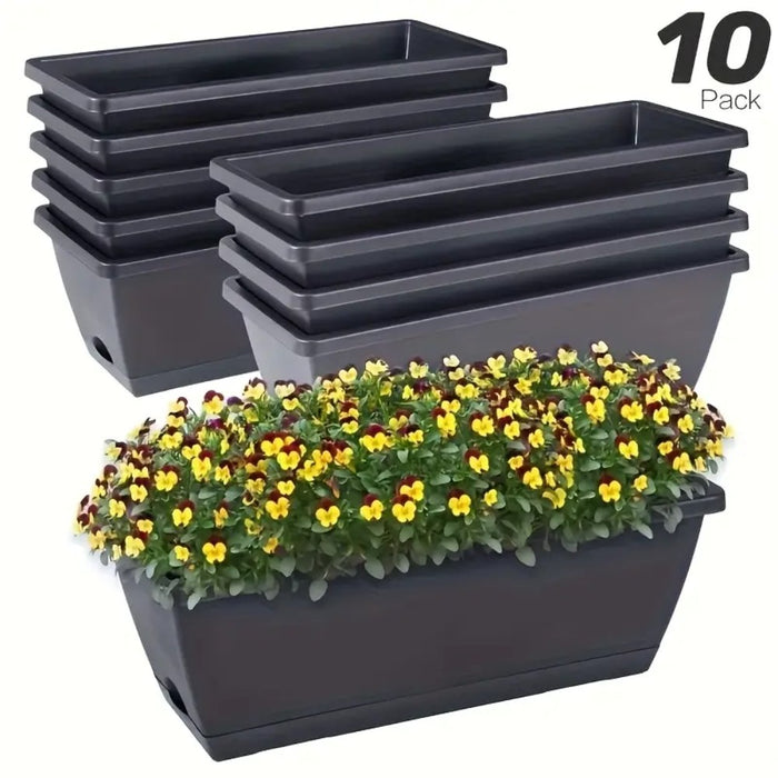 15L Rectangular Planter Box Set With Drainage Tray- 10 Pack