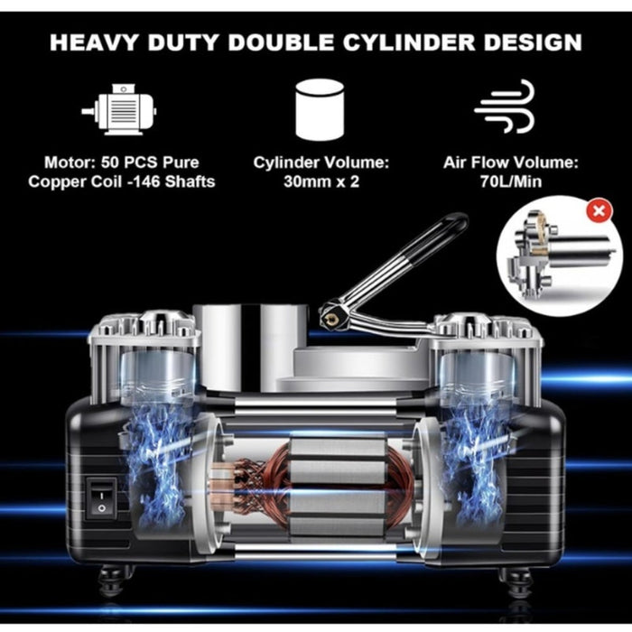 12V Heavy Duty Tire Inflator with Analog Gauge