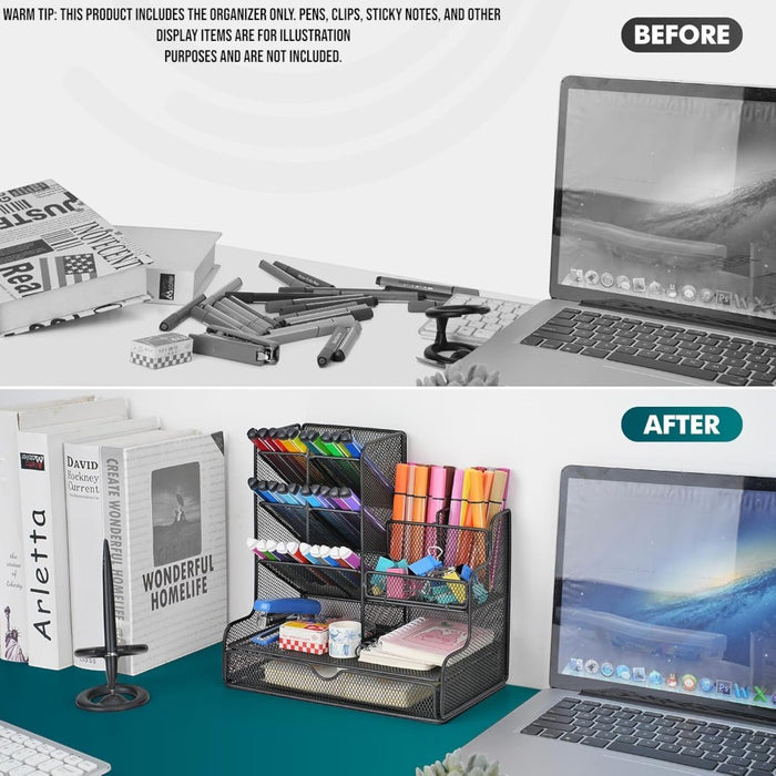 Mesh Desk Organizer with Drawer Pen Holder