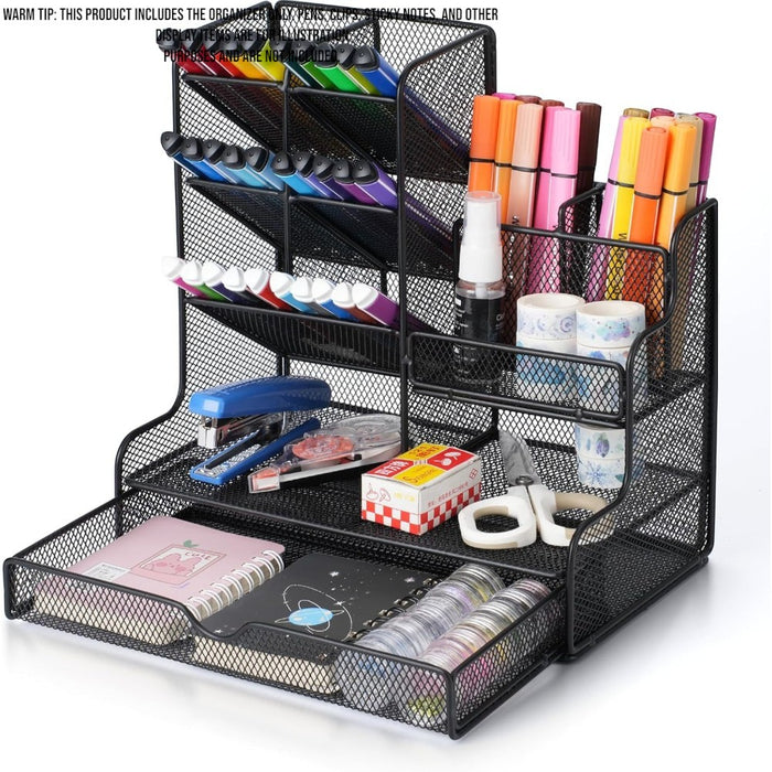 Mesh Desk Organizer with Drawer Pen Holder