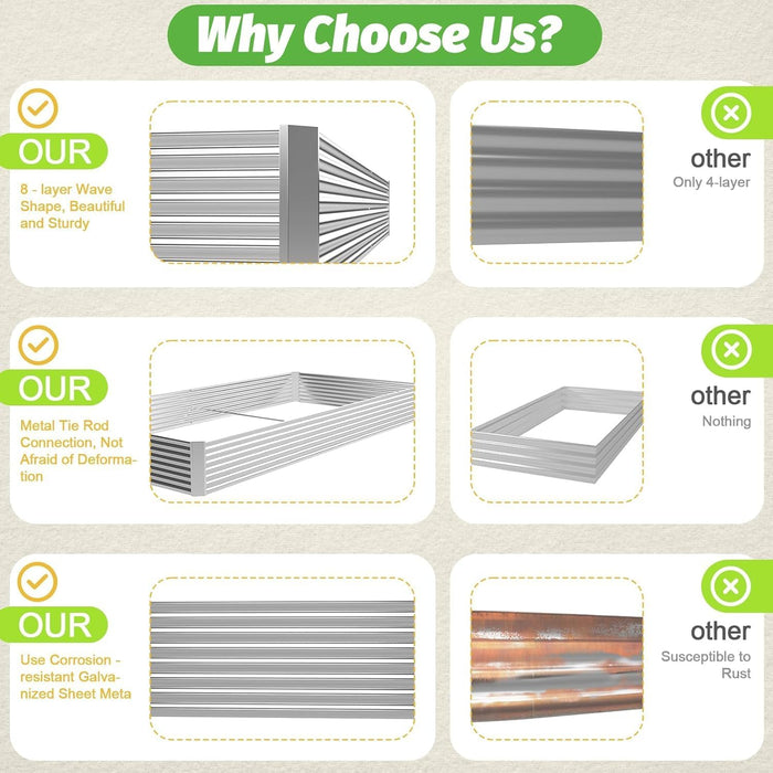 Rectangular Galvanized Raised Garden Bed Kit